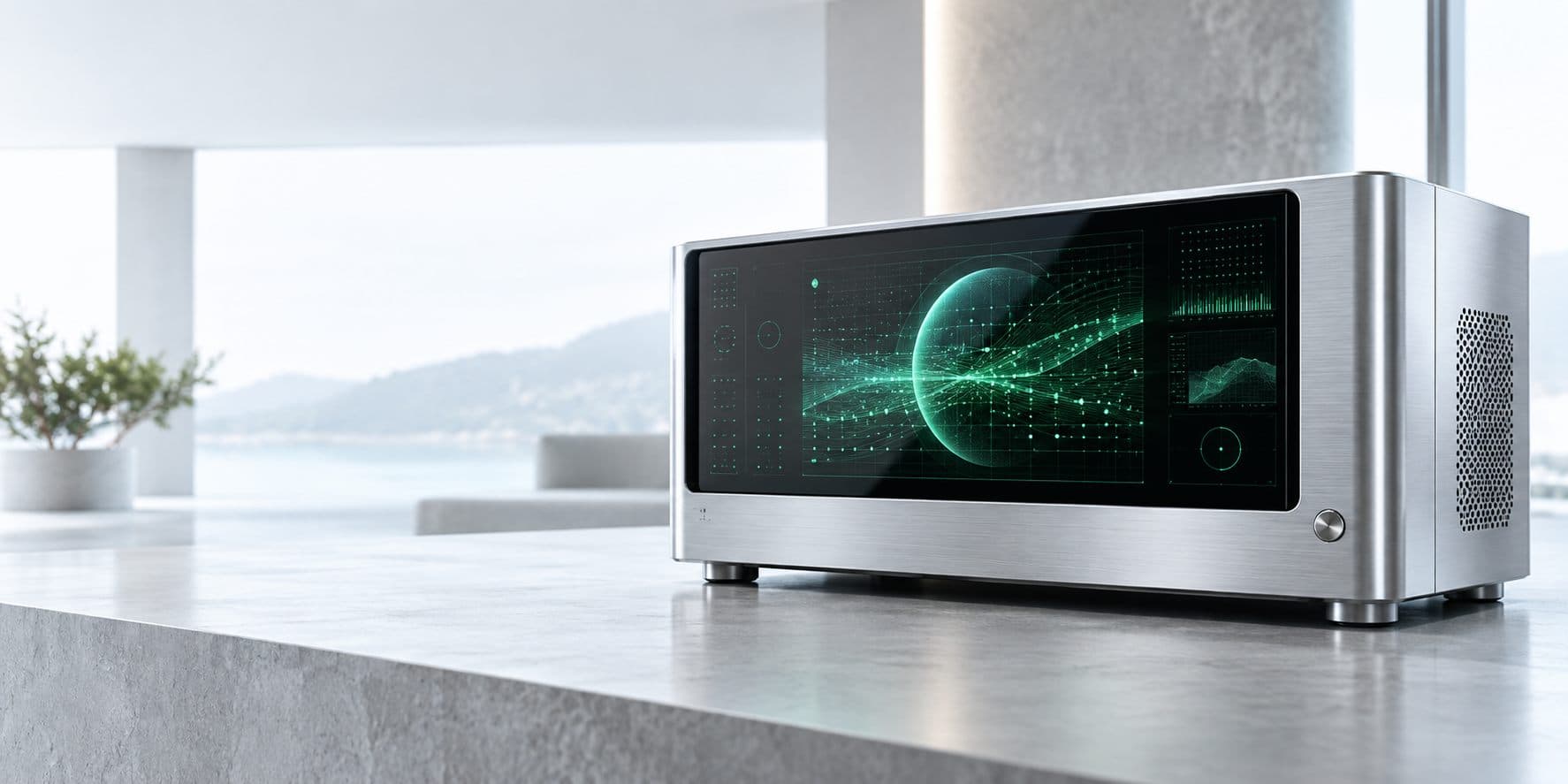 Silver AI visibility scanner with a green data display